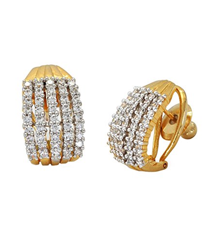 Gold Plated American Diamond Stud Earrings for Women & Girls - Fashionable Frill Designer Jewelry for Parties, Weddings & Daily Wear