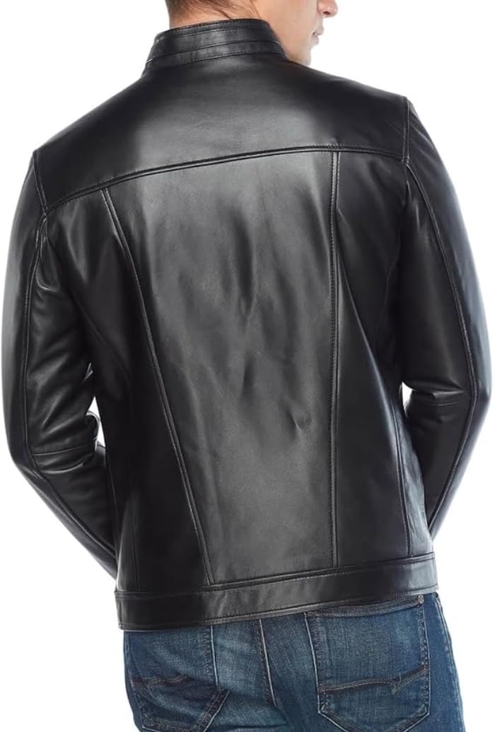Men's Lambskin Leather Motorcycle Jacket - Genuine Black Biker Jacket for Men - Classic Slim Fit Leather Coat for Riding & Casual Wear