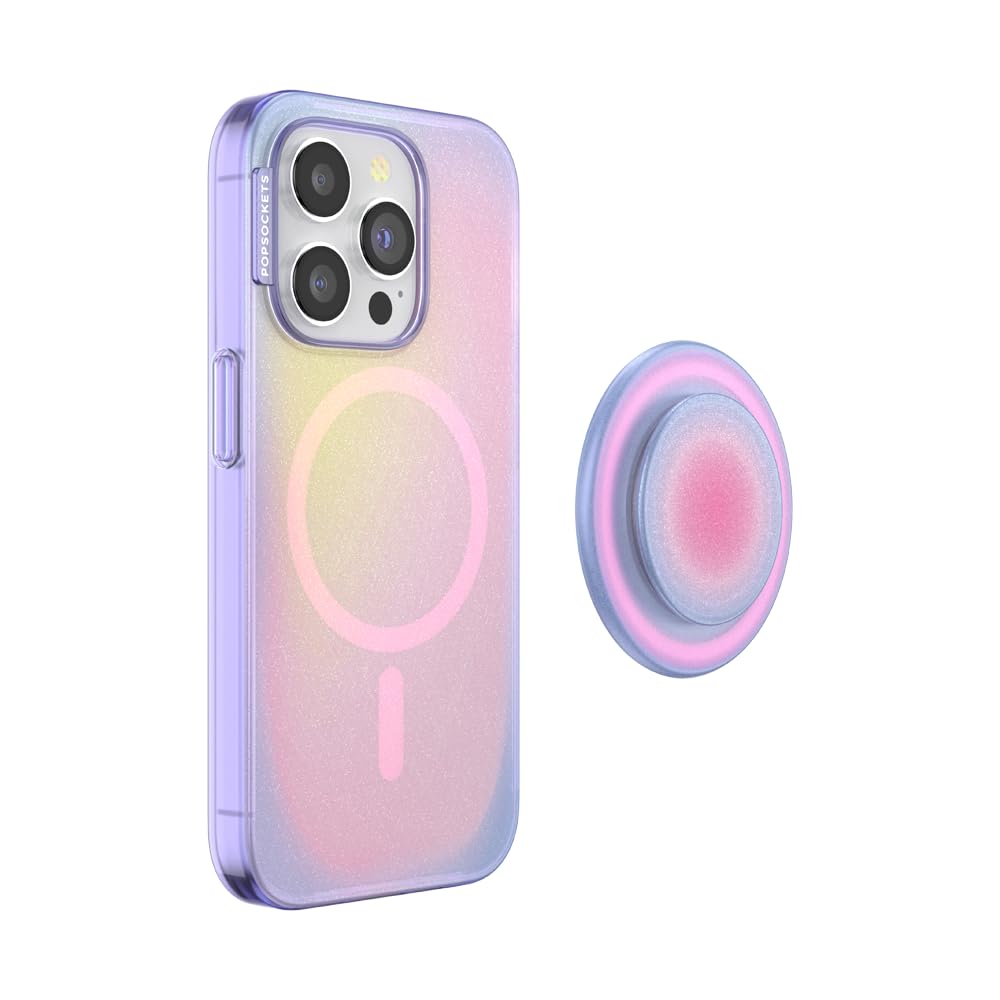 PopSockets iPhone 15 Pro Case with Round Phone Grip - MagSafe Compatible Protective Cover for iPhone 15 Pro, Supports Wireless Charging - Aura Design | Perfect for Daily Use, Travel & Hands-Free Convenience