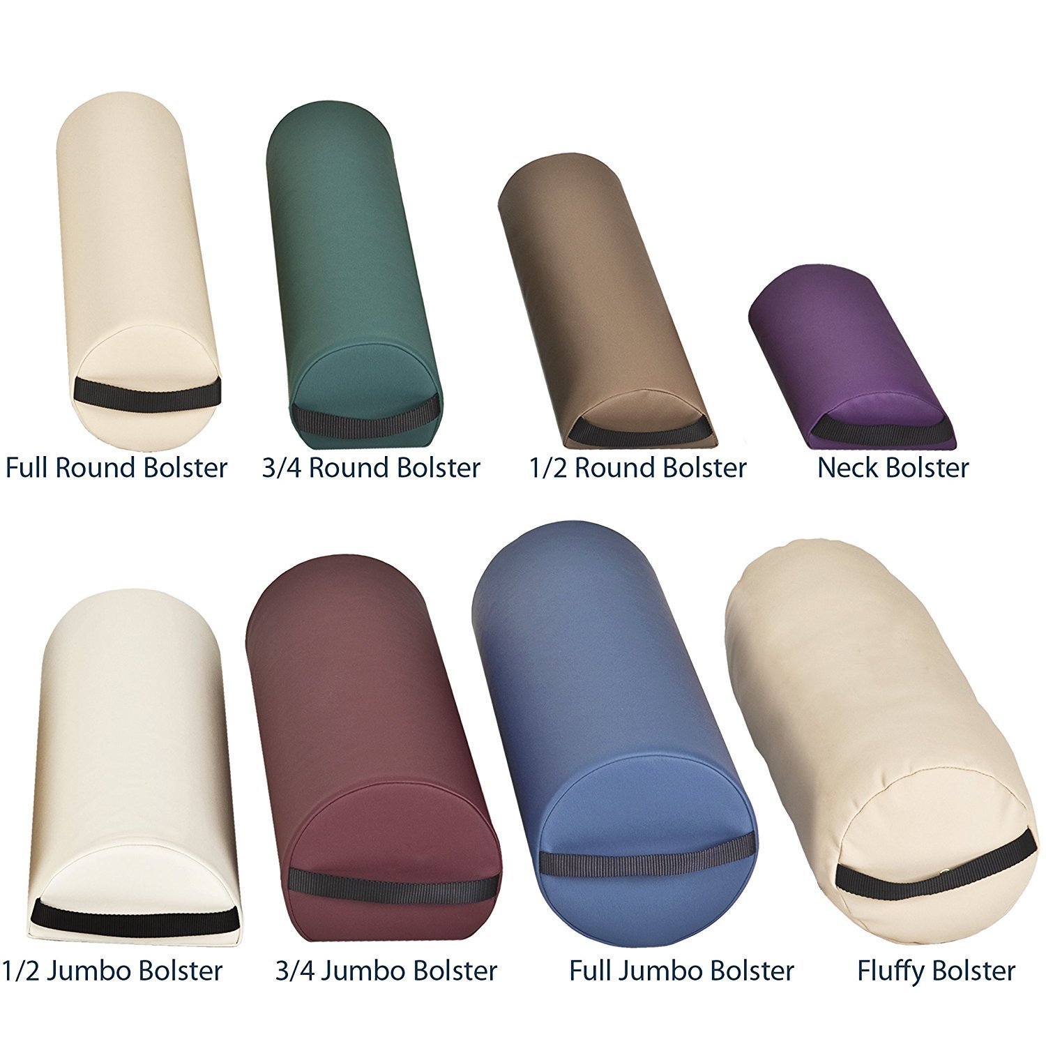 Earthlite Full Round Bolster Pillow - Durable 100% PU Massage Cushion with Strap Handle | Professional Quality for Massage Tables, Yoga, Physical Therapy & Back Pain Relief | Ideal for Chiropractic Clinics, Spas & Home Use