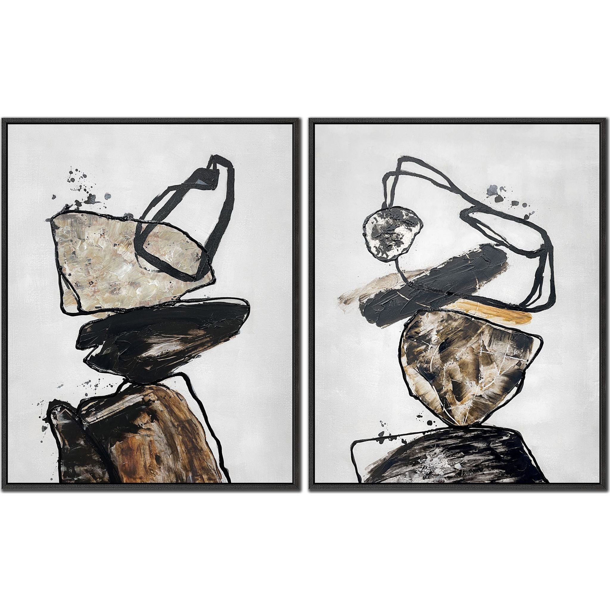 Balancing Stones Wall Art Set of 2 - 25 x 31 Inches - Modern Zen Home Decor for Living Room, Bedroom & Office - Meditation & Feng Shui Inspired Stone Stacking Artwork