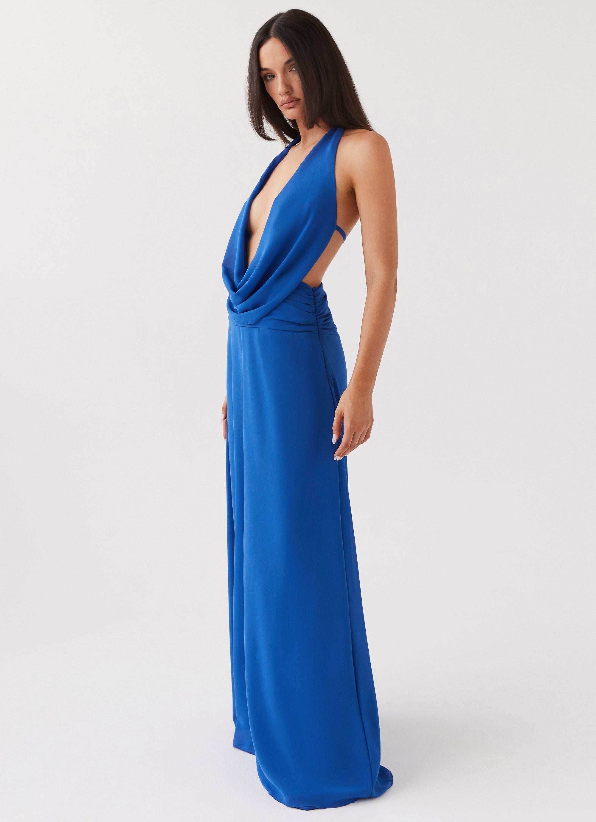 Elysia Chiffon Maxi Dress - Elegant Cobalt Blue Flowy Long Dress for Women | Perfect for Weddings, Parties & Summer Vacations