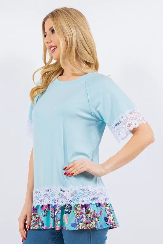 Celeste Plus Size Lace Trim Short Sleeve Blouse for Women - Elegant Casual Top for Office, Date Night & Summer Outfits