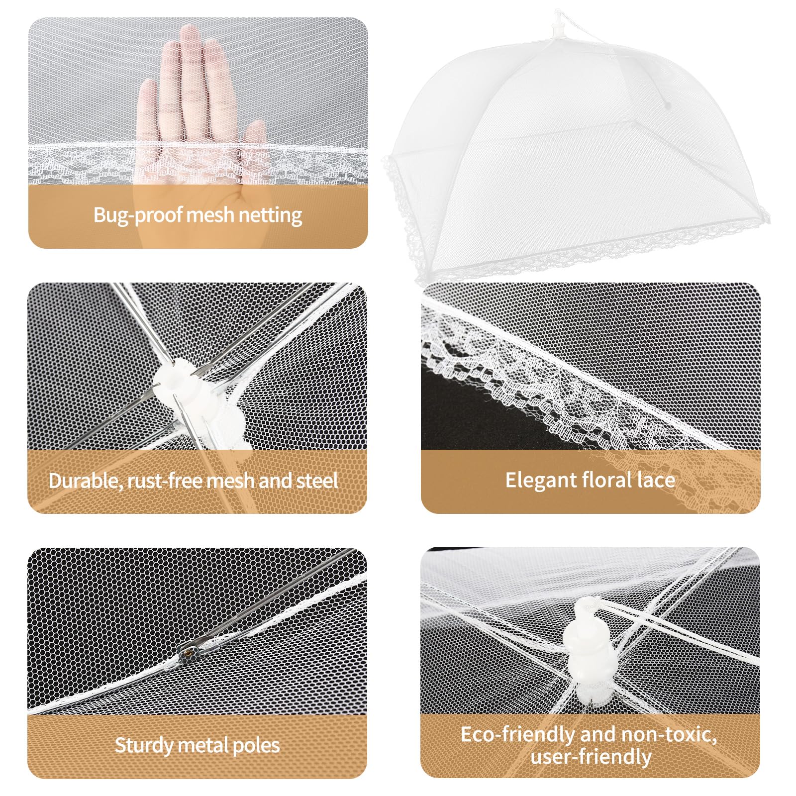 NEPAK 6 Pack Large 17x17 Inch Pop-Up Mesh Food Covers for Outdoor BBQ, Picnics, Parties - Reusable & Collapsible Food Tents to Protect Against Bugs and Dust - Perfect for Backyard, Camping, and Beach Gatherings