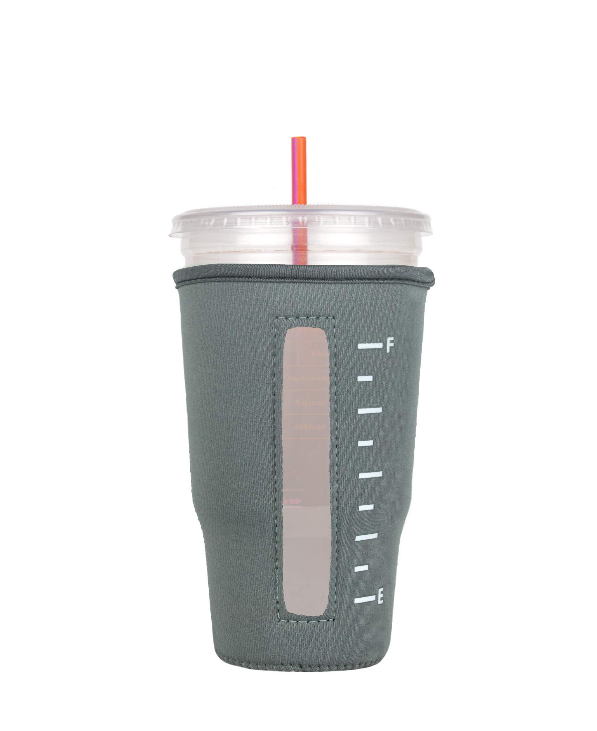 Eco-Friendly Reusable Neoprene Coffee Cup Sleeve for Iced Beverages & Hot Drinks - Large Size, Grey - Perfect for Starbucks Cups, Travel Mugs & Office Use