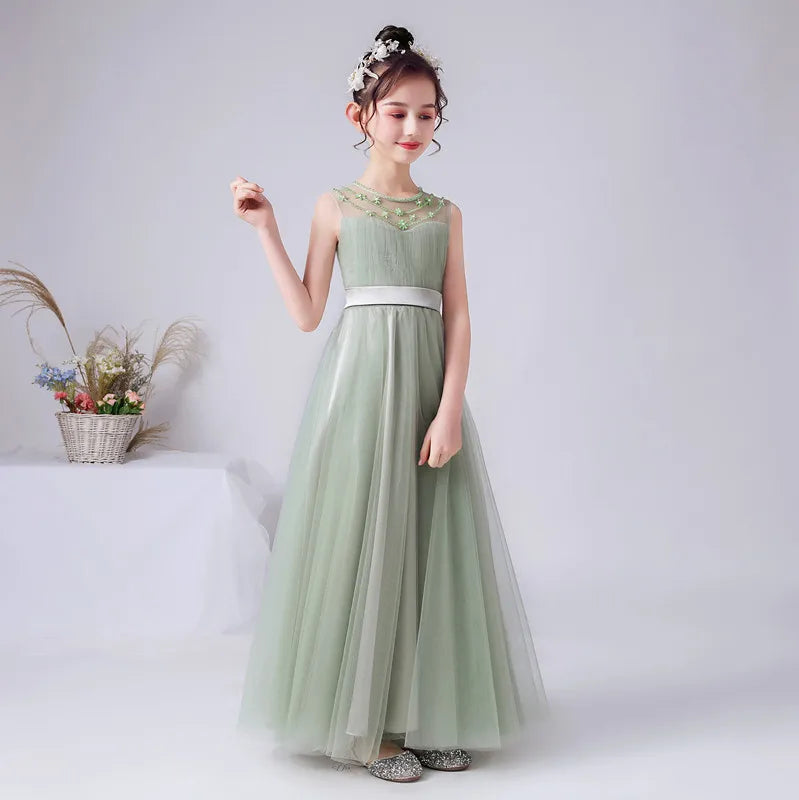 Elegant Beaded Tulle Flower Girl Dress for Wedding, Birthday Party & Pageant - Perfect for Special Occasions & Princess-Themed Events