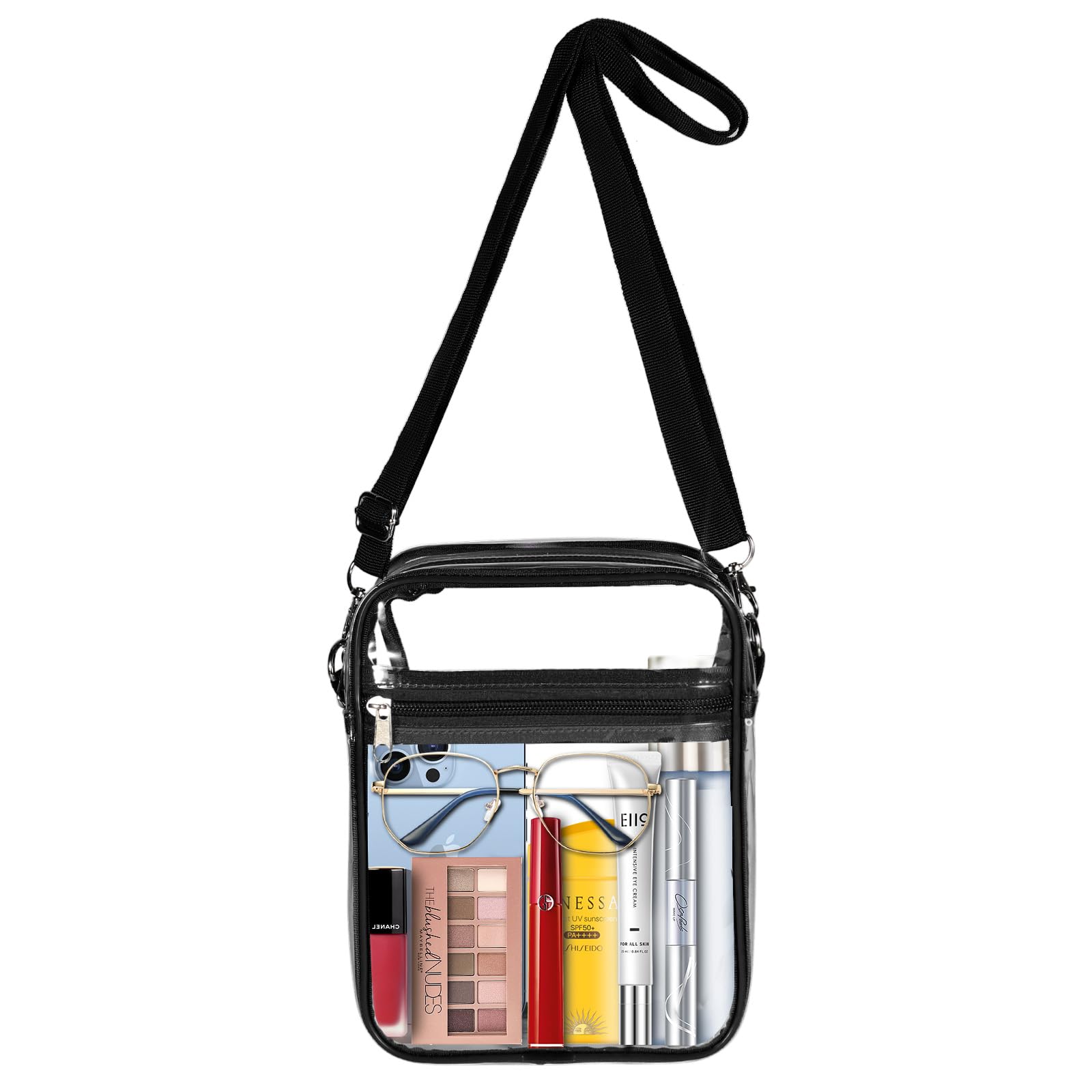 Clear Crossbody Purse for Women - Stadium Approved Small Shoulder Bag for Sports Events & Concerts - Unisex-Adults Sports Fans Essential Accessory - Perfect for Game Days, Music Festivals & Travel