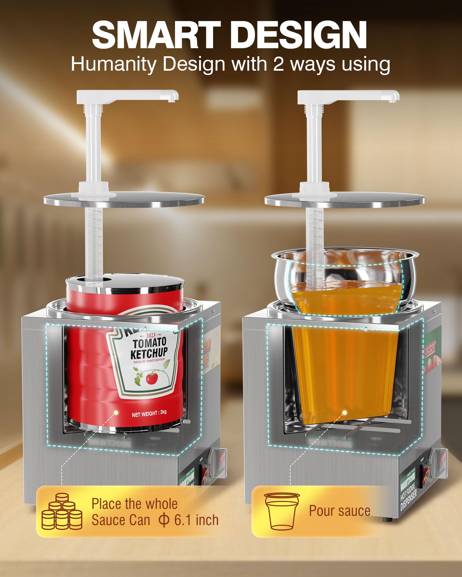 Stainless Steel Nacho Cheese Dispenser with Pump - 4.6Qt Electric Cheese Warmer with 5-Level Temperature Control - Perfect for Hot Fudge, Caramel & Cheese Sauce - Ideal for Movie Nights, Parties & Restaurant Use