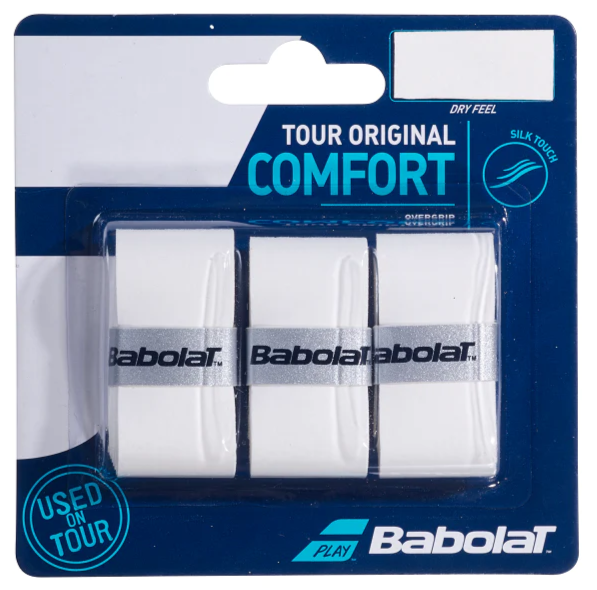 Babolat Tour Original Overgrip 3 Pack (White) - Premium Tennis Grip for Enhanced Control & Comfort - Perfect for Tennis, Badminton & Racquet Sports Players