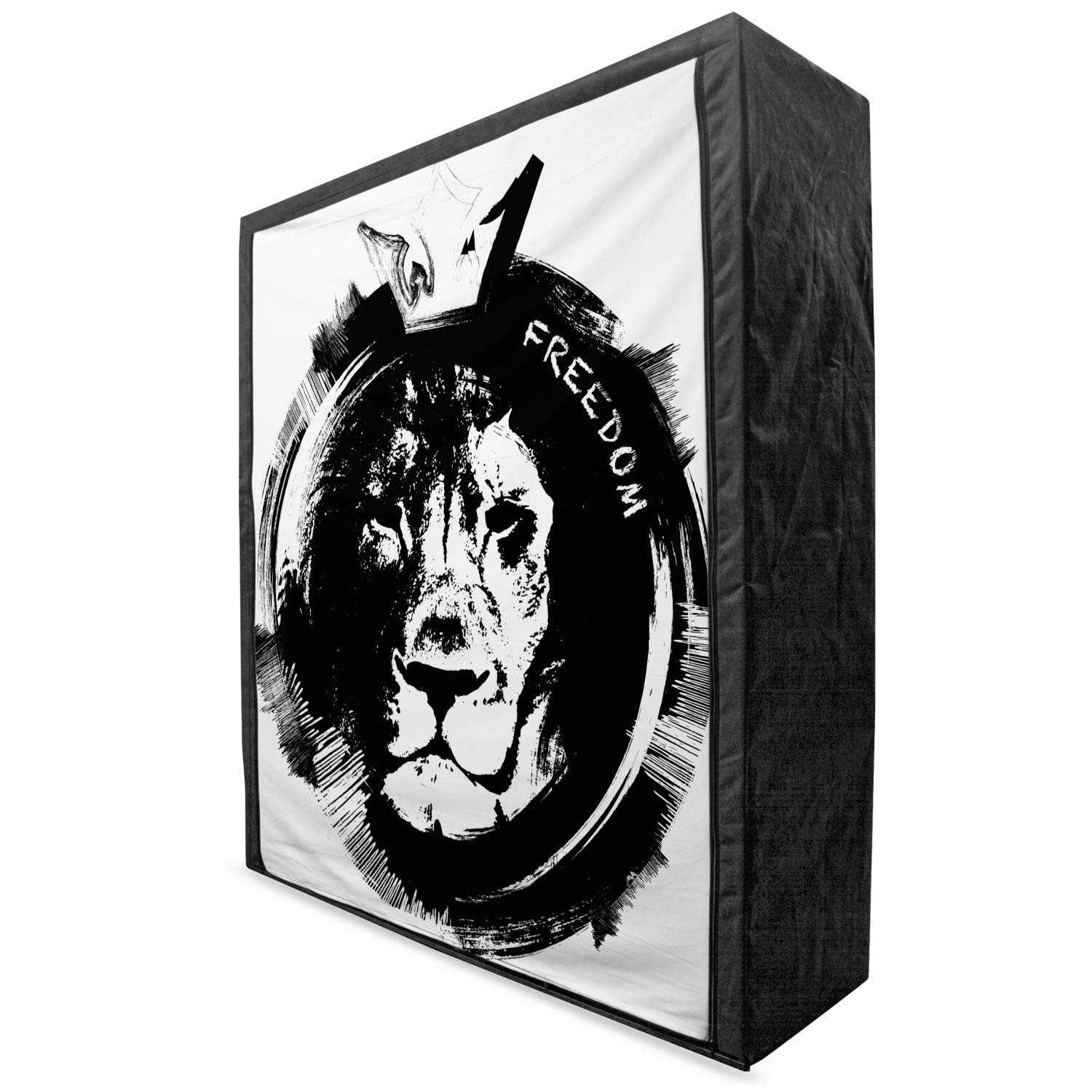 Ambesonne Lion Portable Fabric Wardrobe - King of The Forest Lion Head Portrait Sketch Monochrome Wild Animal Design, 59 Inch Clothing Organizer with Shelves for Bedroom Storage | Black & White Closet for Dorm, Apartment, or Kids Room