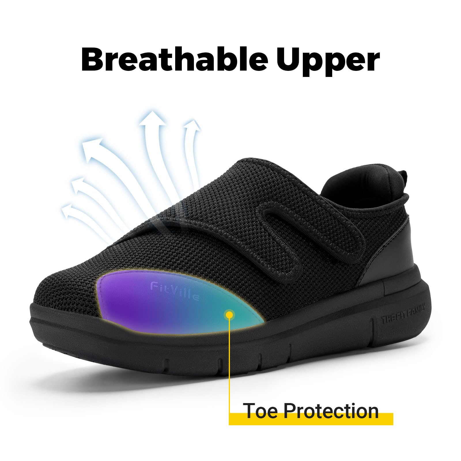 FitVille Diabetic Shoes for Men - Extra Wide Width XX-Wide Orthopedic Slip-On Sneakers with Adjustable Closure, Arch Support & Cushioning - Therapeutic Walking Shoes for Swollen Feet - Ideal for Daily Wear, Elderly Care & Diabetic Foot Comfort