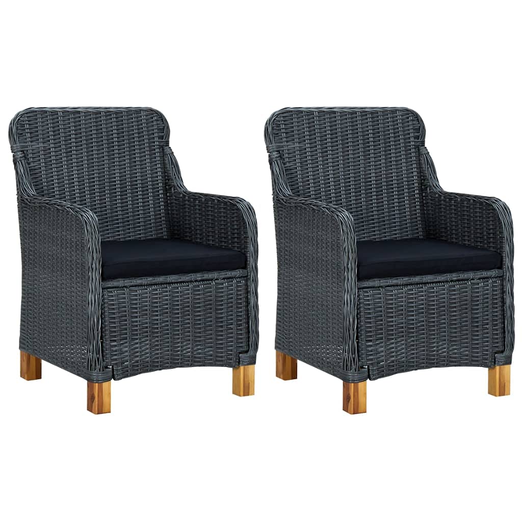 vidaXL 3-Piece Patio Furniture Set - Outdoor Sofa Chair with Coffee Table, Modern Poly Rattan Dark Gray Garden Armchair with Wood Legs | Perfect for Backyard, Deck, and Poolside Relaxation
