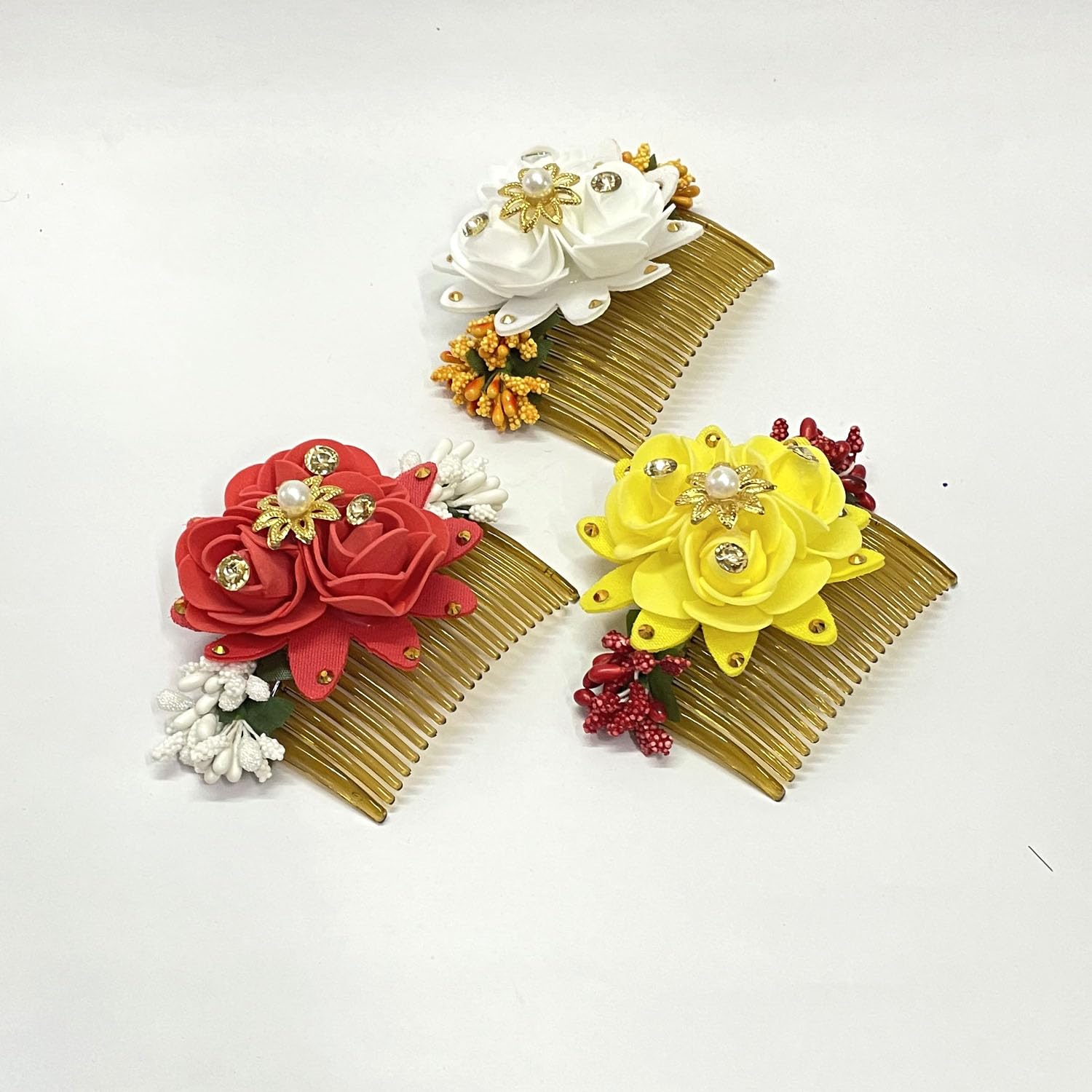 Stylish Women's Hair Accessories Set - Bridal Bun Comb Clips with Floral Design (Pack of 3) | Perfect for Weddings, Parties & Special Occasions