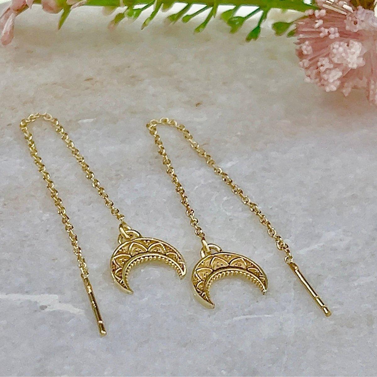 Laihas La Luna Crescent Moon Gold Boho Threader Earrings for Women - Minimalist Dainty Gold Hoop Earrings for Everyday Wear, Date Night & Boho Fashion