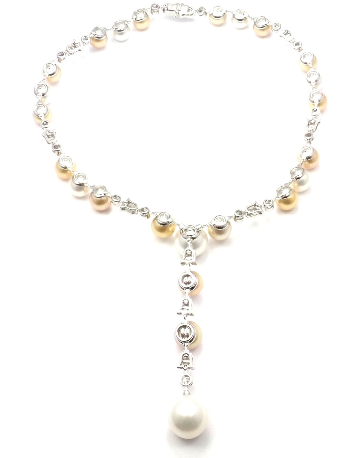 Authentic Cartier Calin Platinum Diamond Tahitian & South Sea Pearl Necklace - Luxury Jewelry for Weddings, Anniversaries & Special Occasions