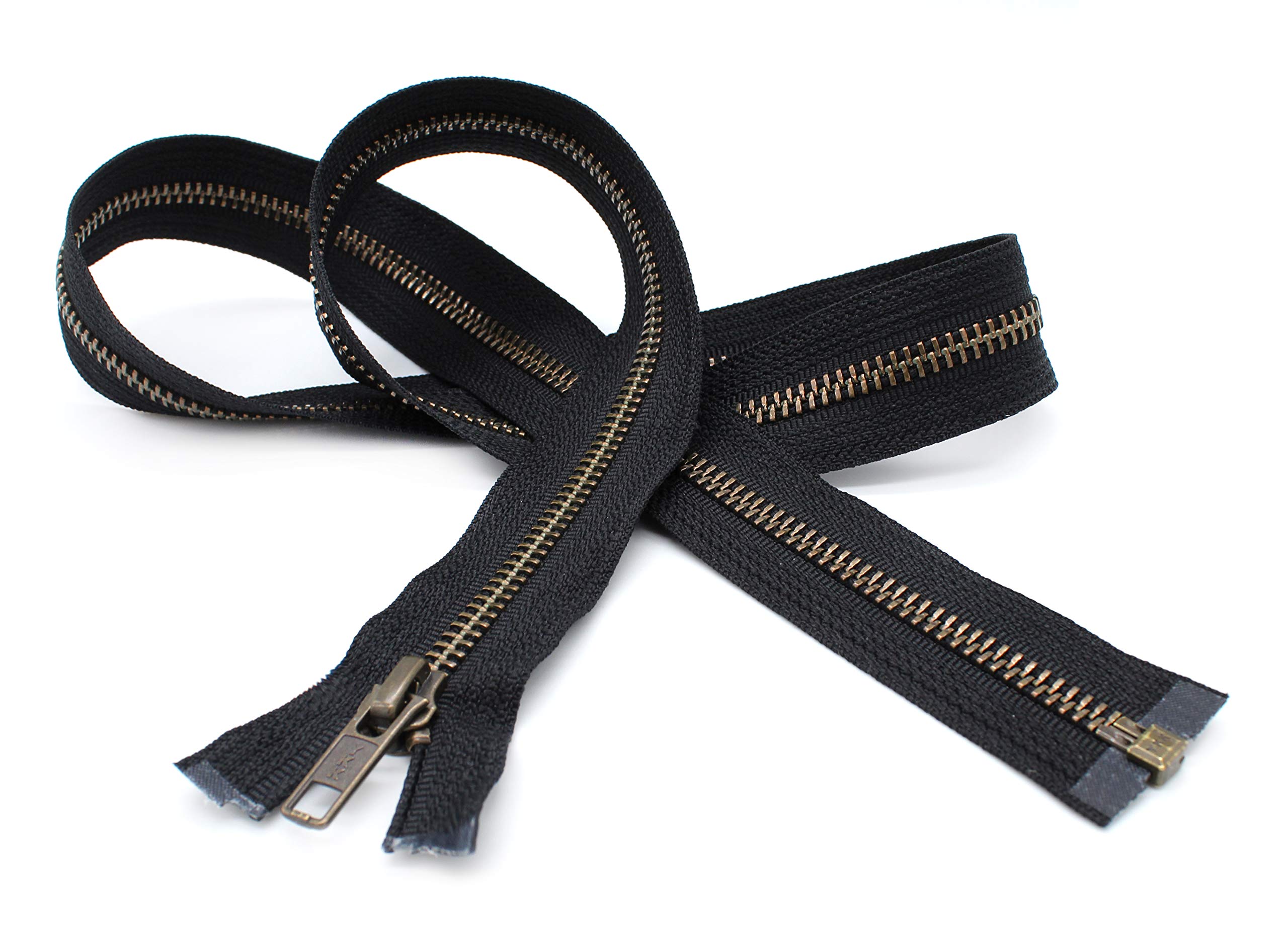 YKK #5 Antique Brass Metal Teeth Separating Jacket Zippers - 35 Inches Black - Made in USA (Pack of 2) - Perfect for DIY Jacket Repairs, Leather Crafts & Heavy Duty Outerwear Projects