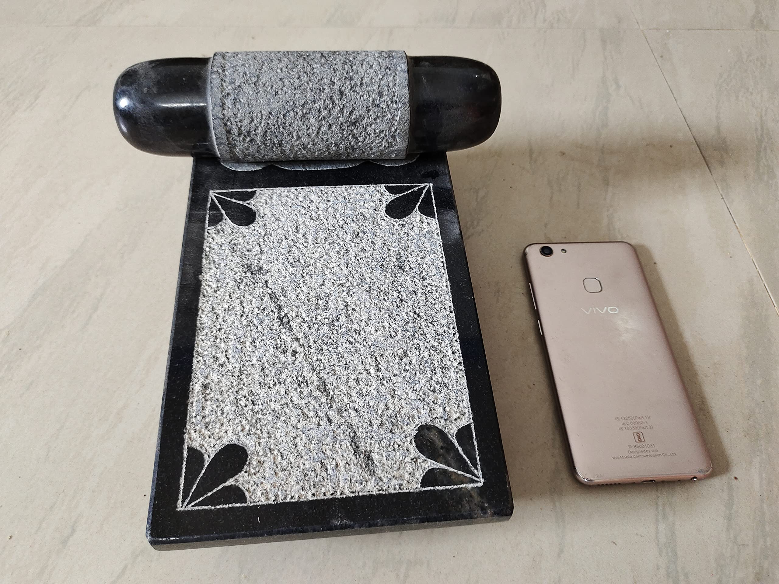 EZAHK Pure Granite Ammikallu - Natural Stone Mortar and Pestle Set for Kitchen, 10 Inch Length & 6 Inch Width | Perfect for Grinding Spices, Herbs & Making Pastes | Ideal for Indian Cooking, Ayurvedic Remedies & Home Decor