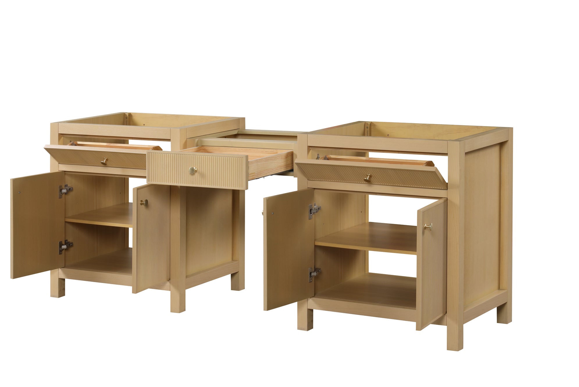 Bristol 84 Inch All Wood Makeup Vanity in Natural White Ash - Cabinet Only | Perfect for Bedroom Dressing Area & Beauty Room Organization