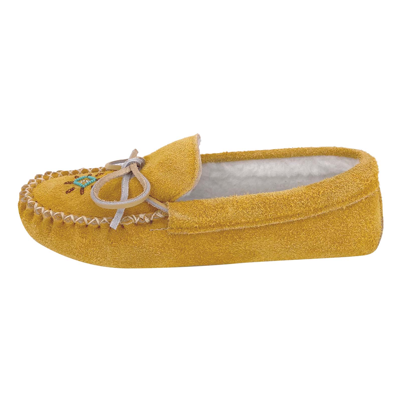 Women's Warm Fleece Lined Beaded Suede Moccasins - Soft Indoor/Outdoor House Shoes for Winter Comfort & Style