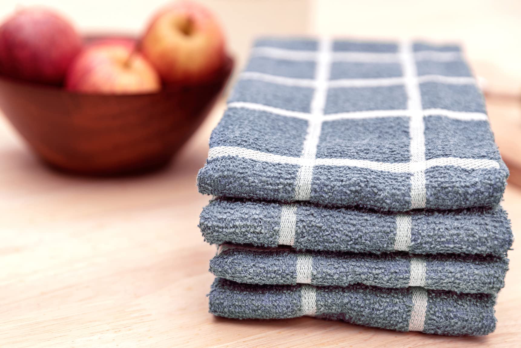 MEEMA Super Absorbent Kitchen Towels Set of 4 - 15x29 Inch Eco-Friendly Upcycled Cotton Terry Tea Towels | Dish Drying, Counter Cleaning & Hand Wiping | Machine Washable (Blue)