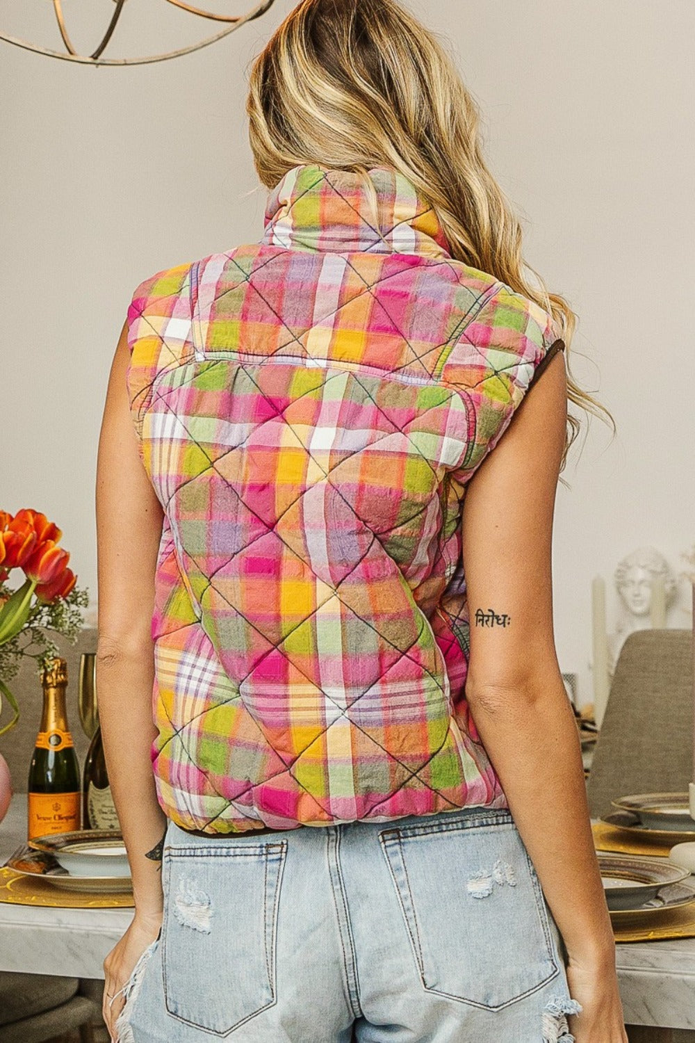 Quilted Washed Plaid Snap Down Vest for Men & Women - Lightweight Warm Winter Jacket for Outdoor Hiking, Camping & Casual Wear