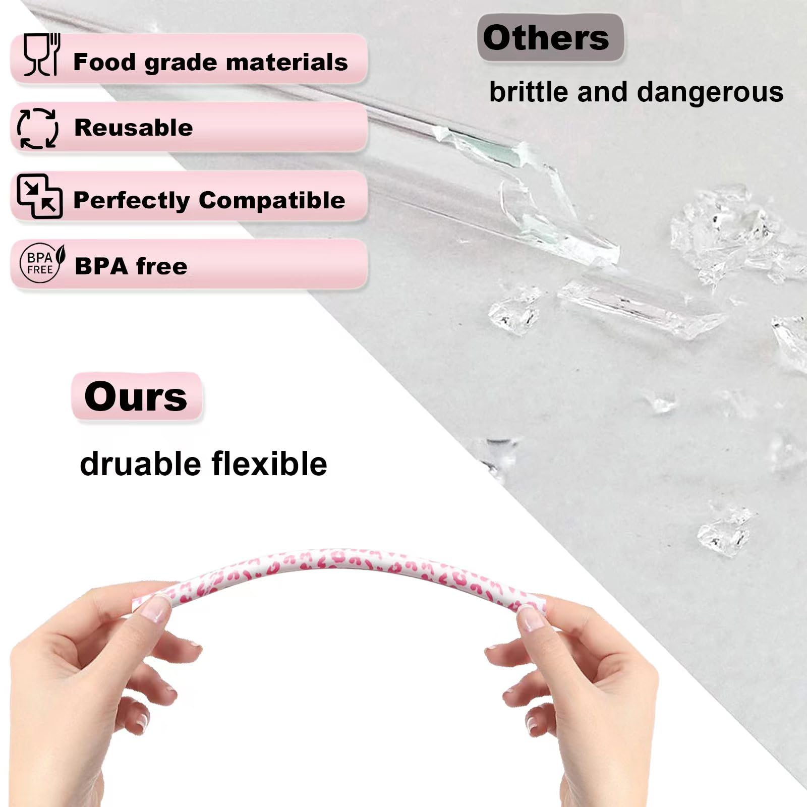 40oz Replacement Straws 4 Pack - Extra Long 12 Inch Reusable Leopard & Cheetah Print Straws for 30oz & 40oz Tumblers | Perfect for Iced Coffee, Smoothies, and Cold Drinks at Home, Office, or Travel