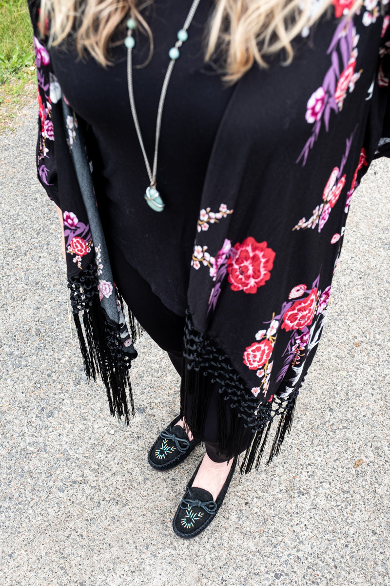 Women's Black Beaded Moccasins with Comfortable Rubber Sole - Stylish Slip-On Shoes for Casual Wear, Home & Outdoor Use