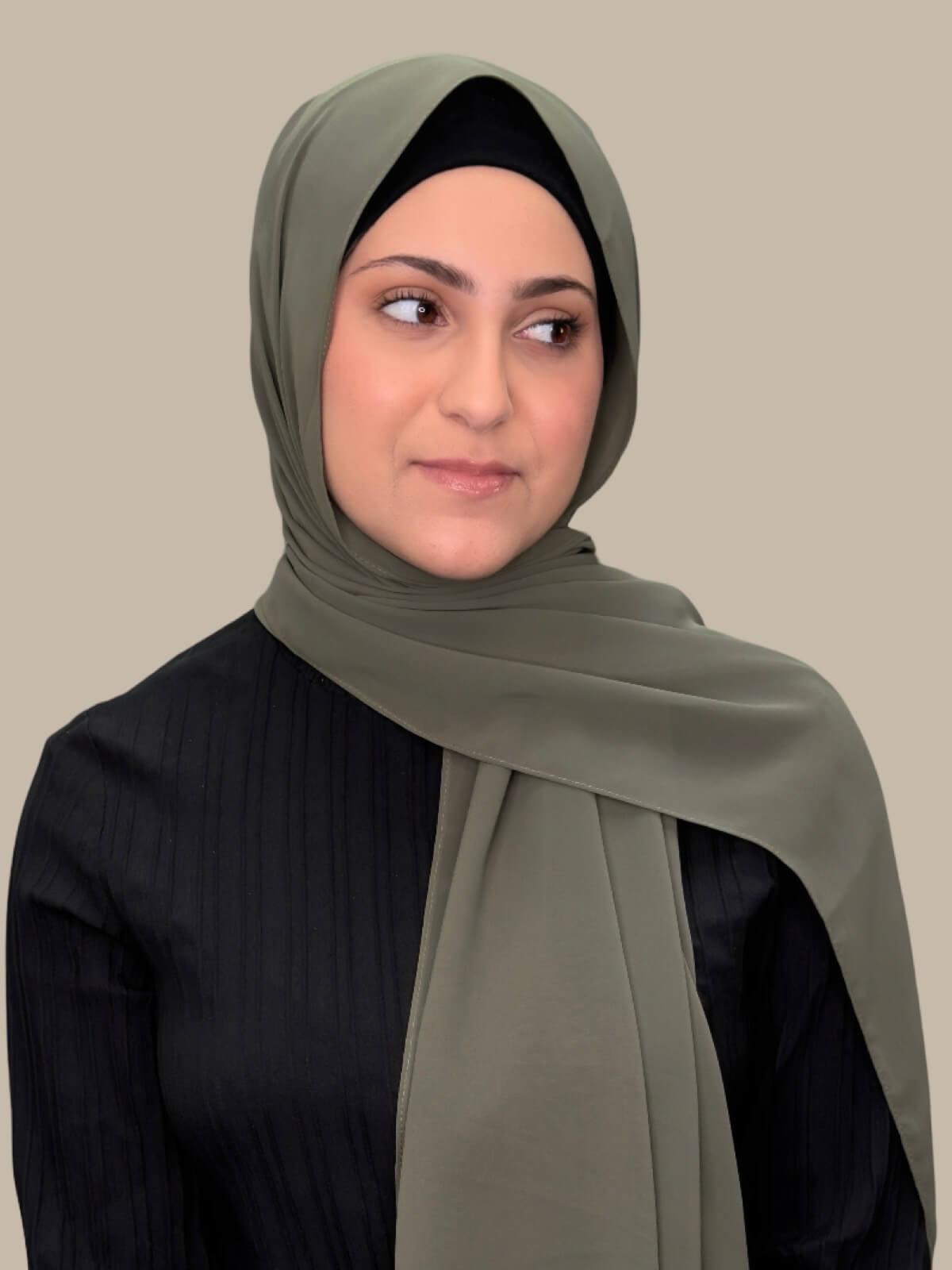 Luxury Chiffon Hijab for Women - Modish Girl Dusty Olive Scarf - Perfect for Daily Wear, Prayer, and Special Occasions