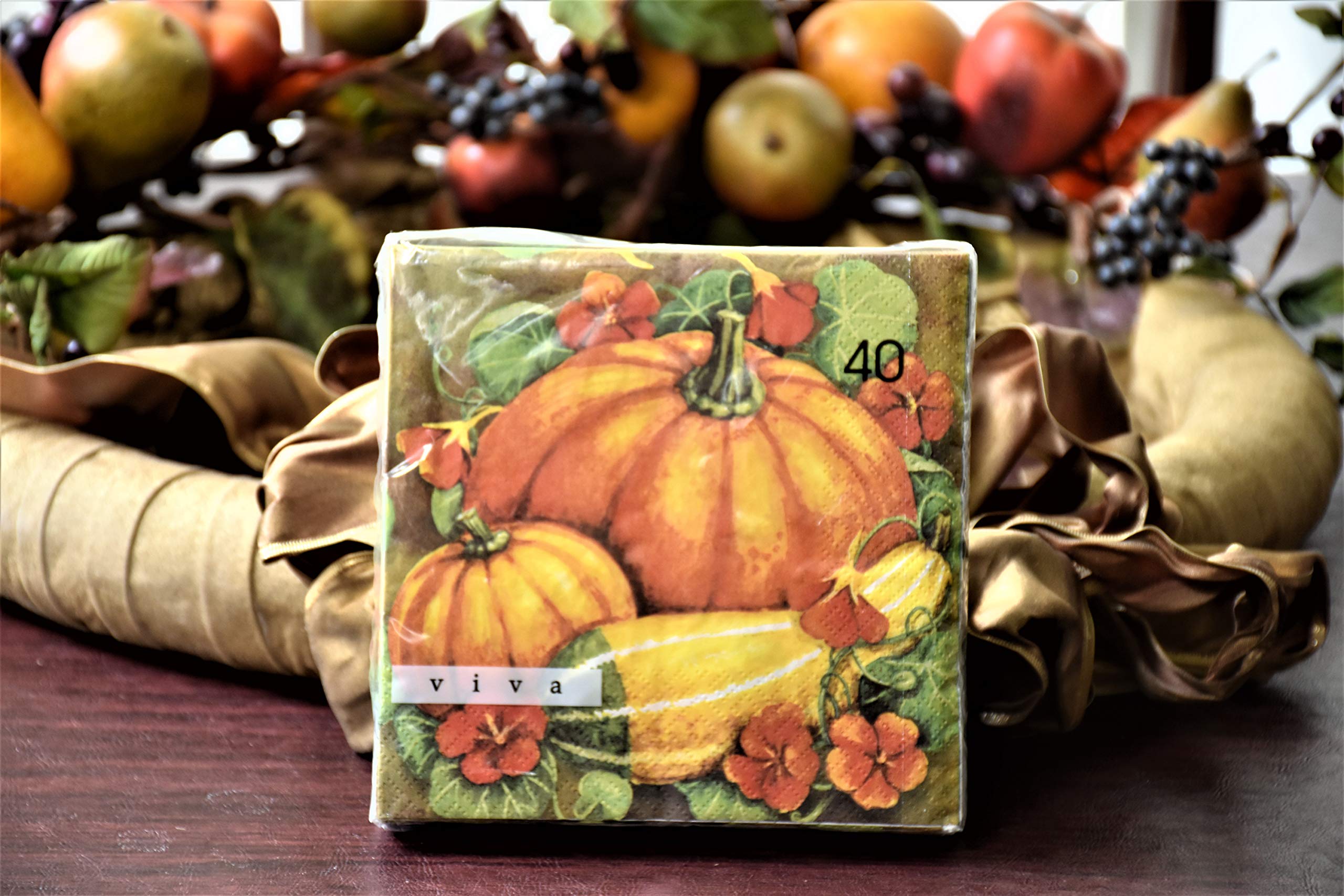40-Count 13x13 Inch Thanksgiving Paper Napkins - Pumpkin & Fall Themed Decorative Dinner Napkins for Holiday Table Setting, Autumn Parties, and Home Decor