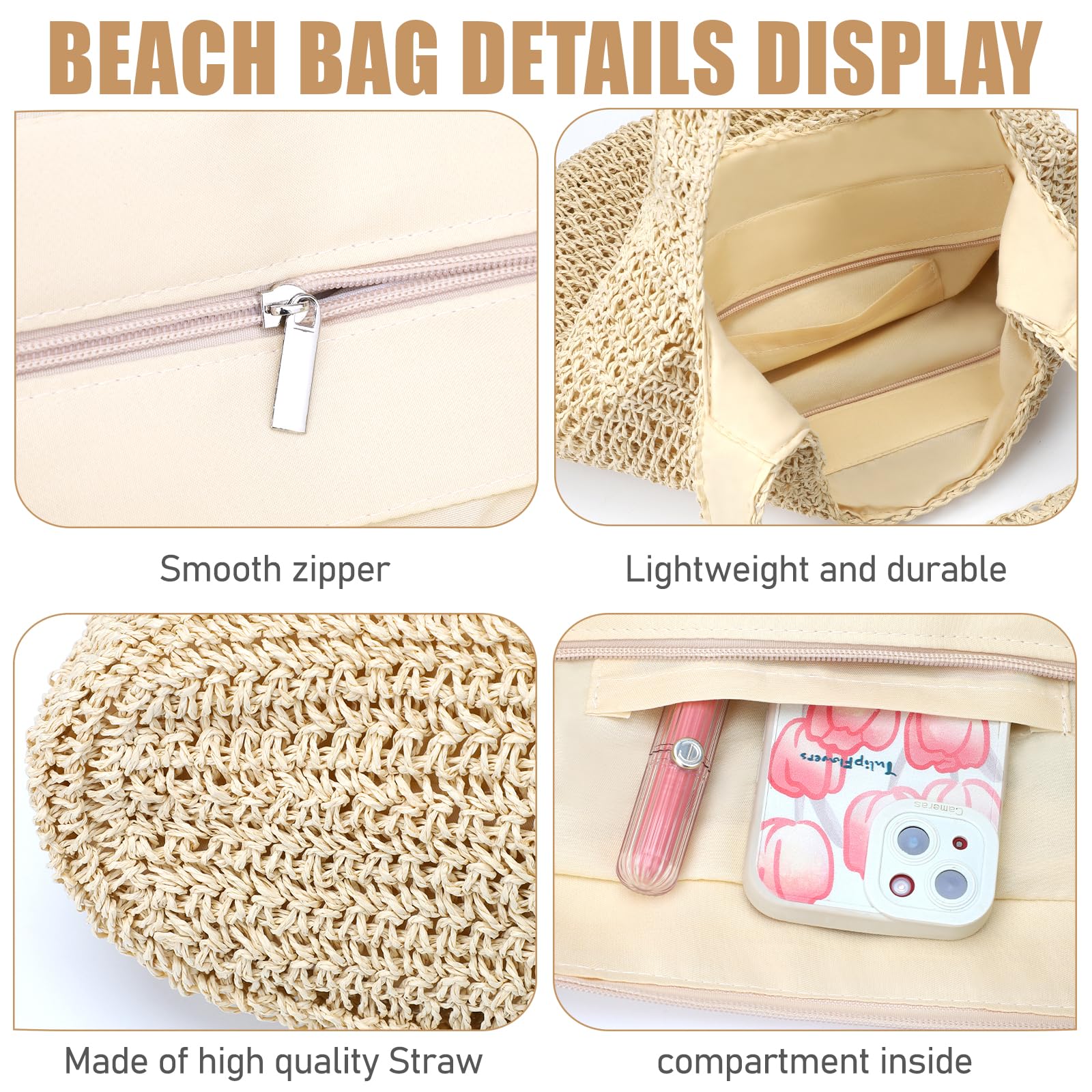 Stylish Straw Beach Tote Bag for Women - Woven Boho Shoulder Handbag for Summer Vacations | Perfect for Pool Parties, Beach Getaways & Boho Fashion Outfits