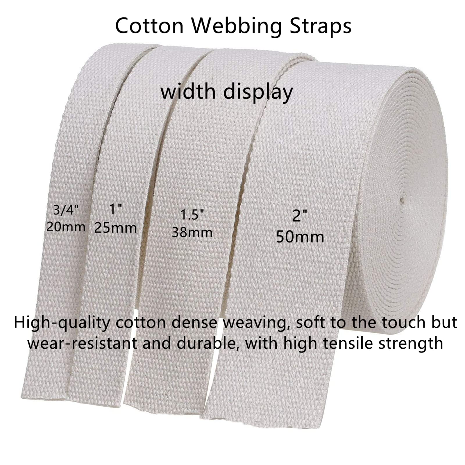Premium Cotton Webbing for Bag Straps - Heavy Duty Canvas Ribbon for Sewing Luggage & Cargo Strapping - 10 Yards per Roll - Perfect for DIY Backpacks, Tote Bags & Travel Gear