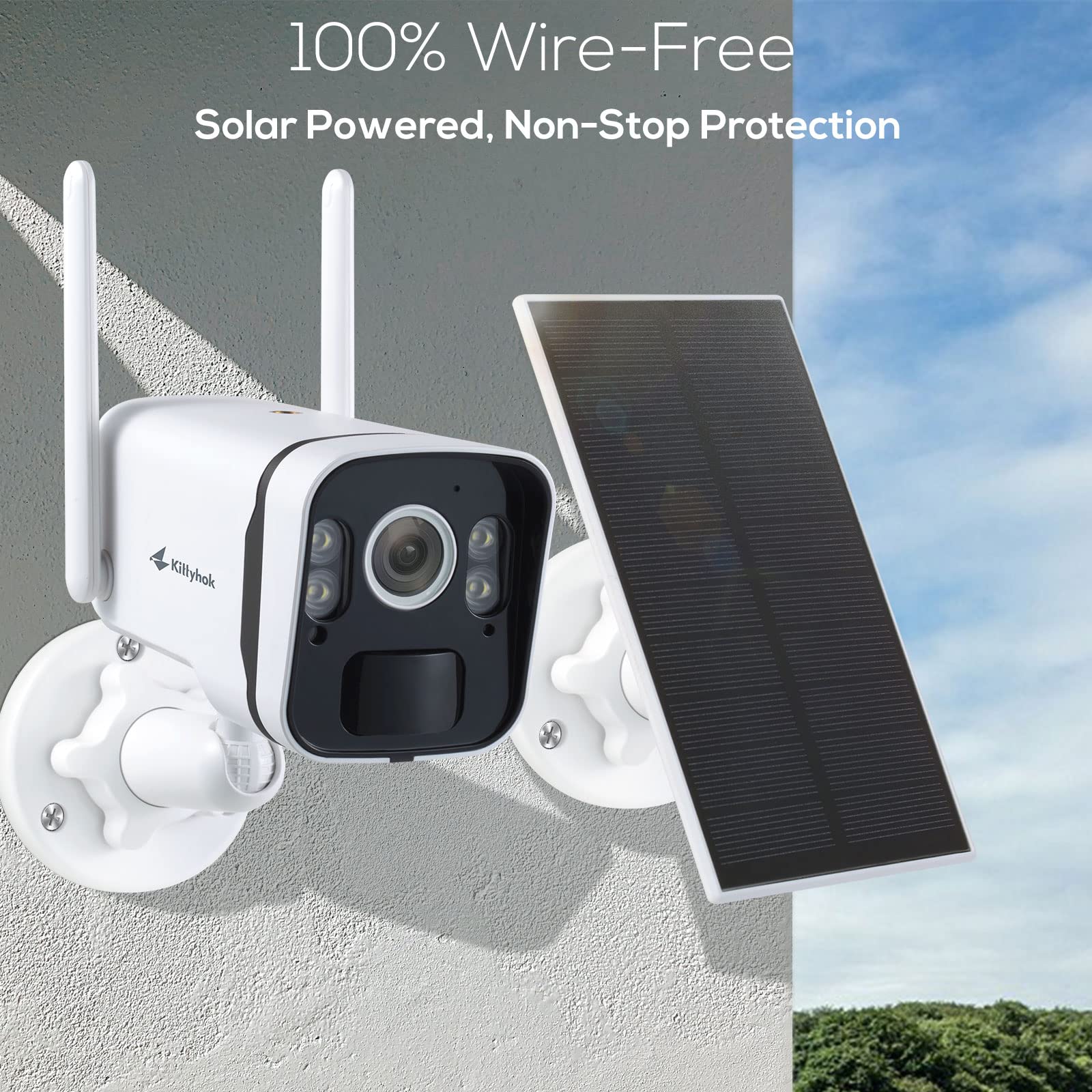 Kittyhok 4PCS 2K Ultra HD Solar Security Camera System - Wireless Outdoor Home Security Cameras with Smart Human Detection, Spotlight, Forever Power, 10CH NVR, 60 Days Local Storage & No Monthly Fee - Ideal for Home, Business & Property Surveillance