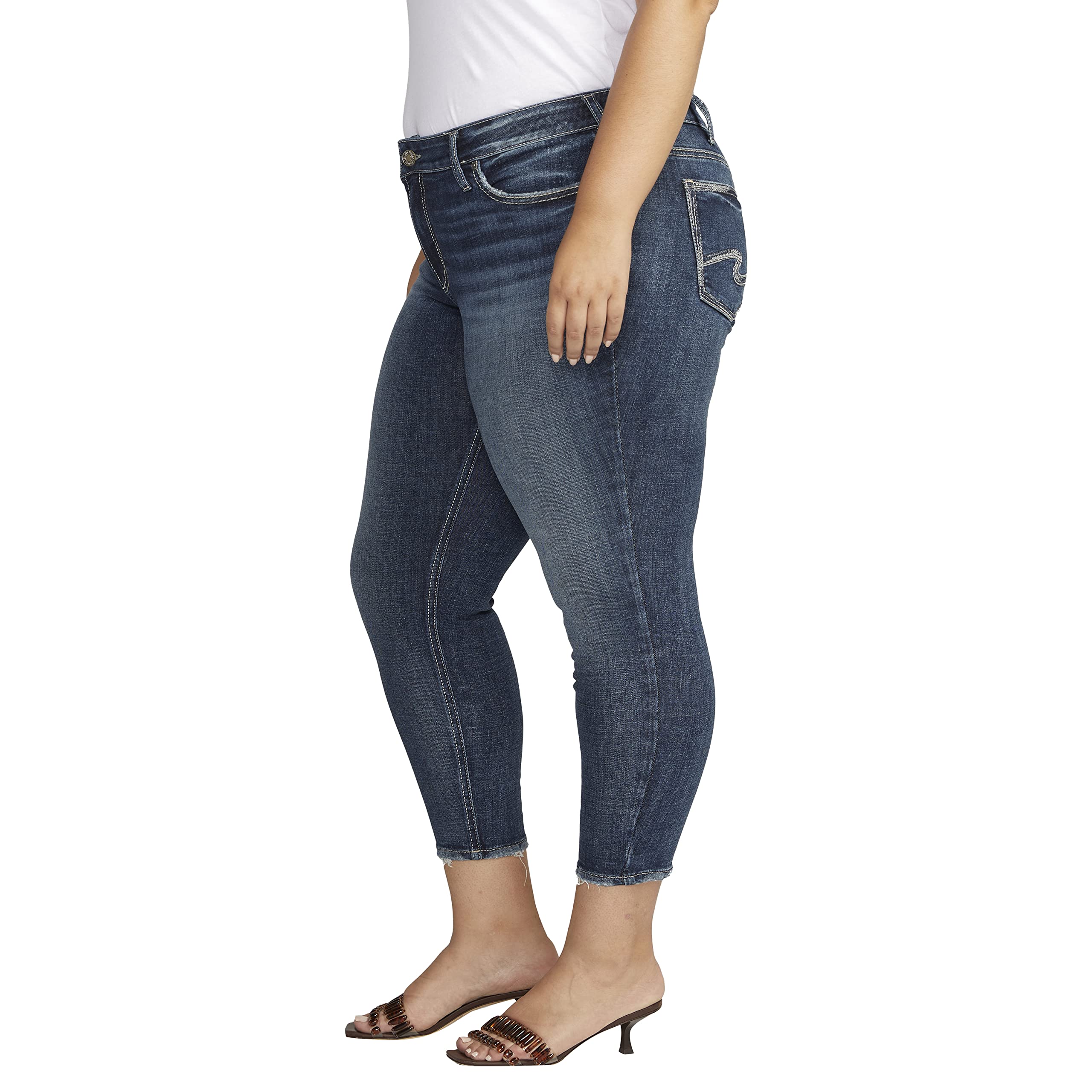Silver Jeans Co. Women's Plus Size Suki Mid Rise Curvy Fit Skinny Jeans - Stretch Denim Pants for Casual Wear & Everyday Comfort | Perfect for Work, Date Night & Weekend Outfits