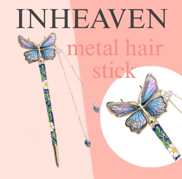 INHEAVEN Butterfly Hair Stick - Elegant Metal Hair Bun Accessories for Women & Girls - Korean Style Hairpin for Updos, Ponytails & Braids - Perfect for Weddings, Parties & Everyday Wear