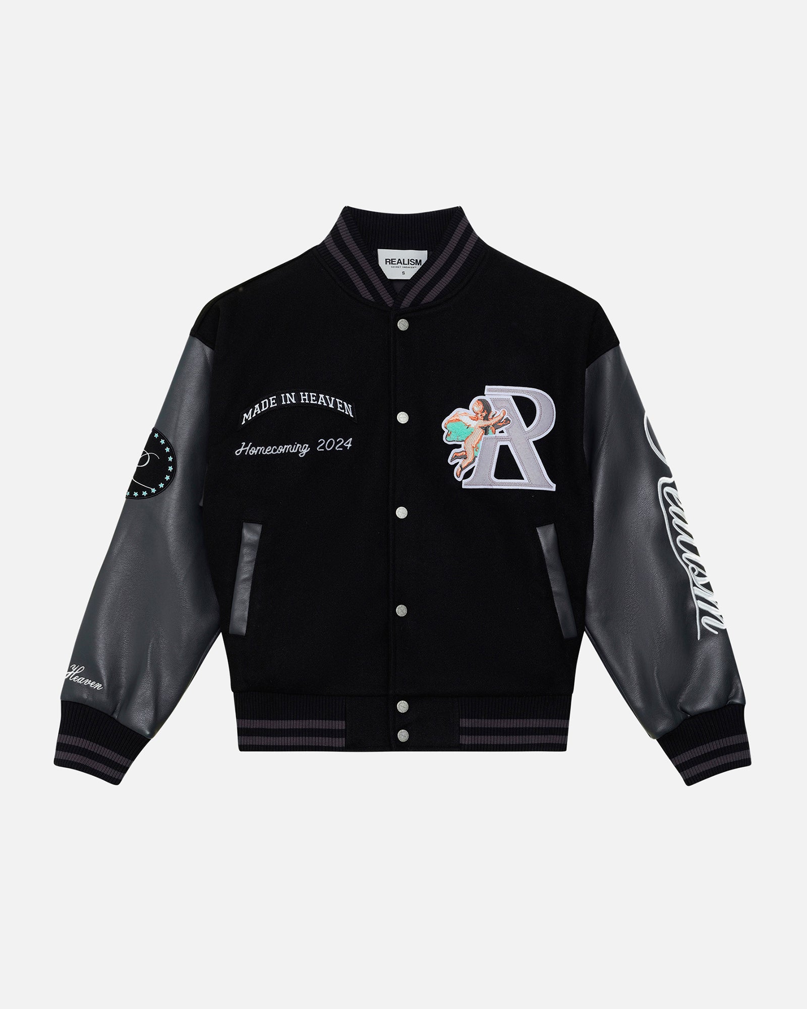 SSS Realism Homecoming Varsity Jacket - Black | Vintage Baseball Letterman Jacket for Men & Women | Perfect for High School Events, College Parties & Casual Outfits