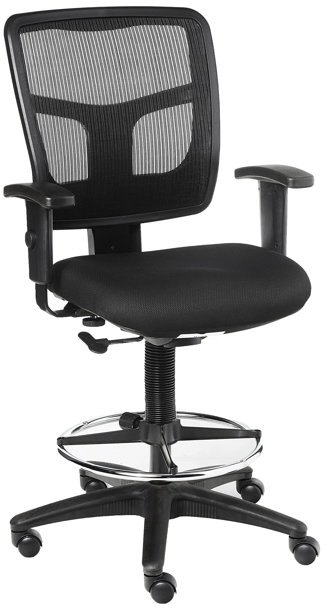 Lorell Mid-Back Ratchet Stool with Foot Ring - Ergonomic Mesh Back & Fabric Seat, Adjustable Office Chair, Black - Perfect for Home Office, Workstation, and Computer Desk Use
