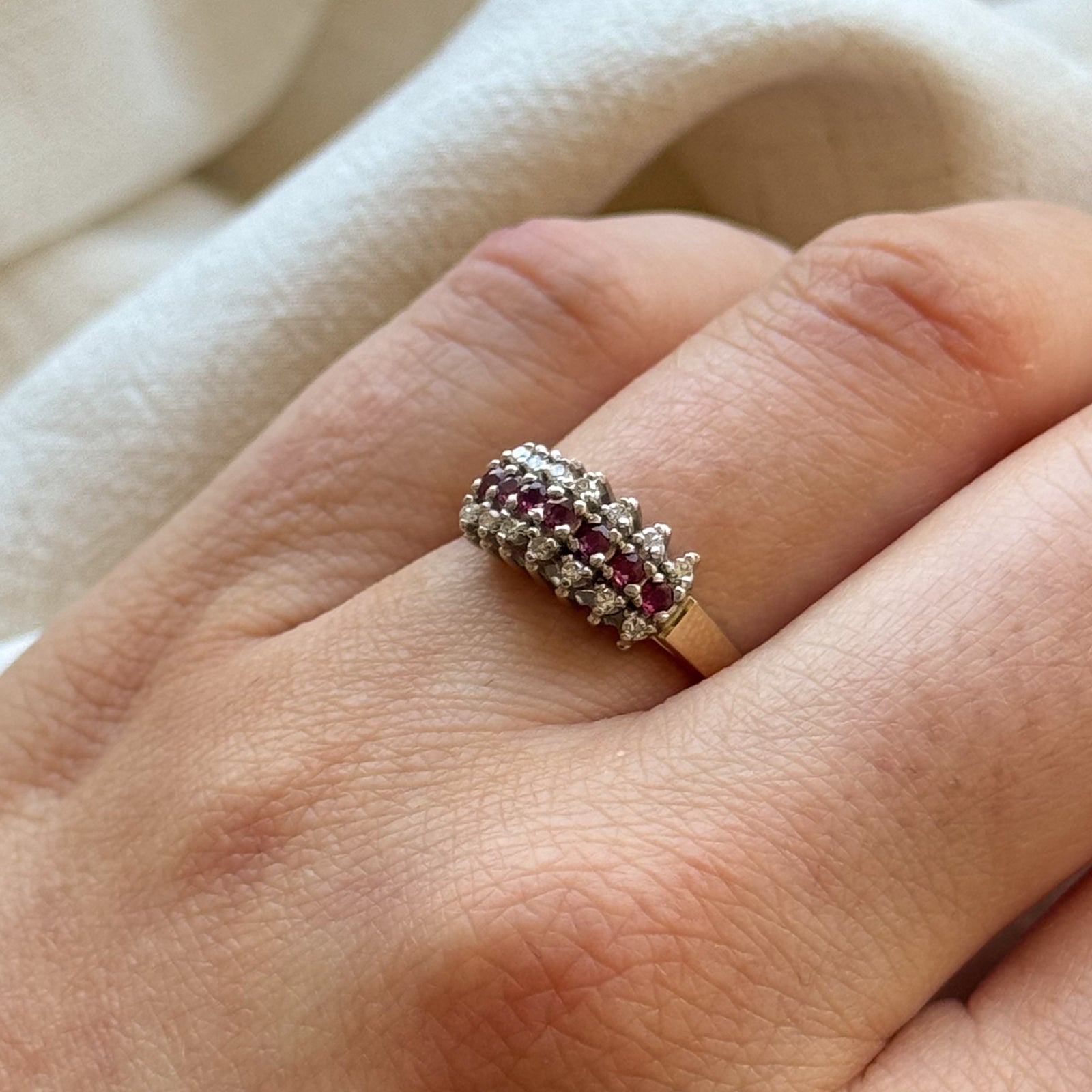 Exquisite Ruby and Diamond Row Ring - 0.18ctw Ruby & 0.10ctw Diamond - Size 6.5 - Elegant Jewelry for Women - Perfect for Anniversary, Engagement, and Special Occasion Gifts