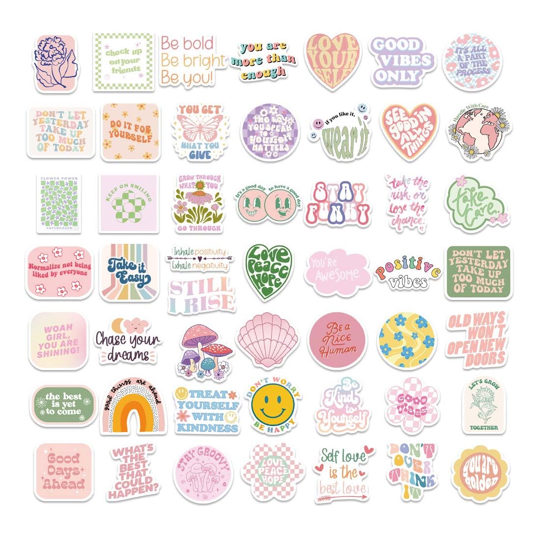 100pcs Cute Preppy Vinyl Stickers Pack - Waterproof Aesthetic Decals for Water Bottles, Laptops, Phones | Motivational & Inspirational Designs for Girls, Women & Kids | Perfect for School Supplies, DIY Crafts & Room Decor