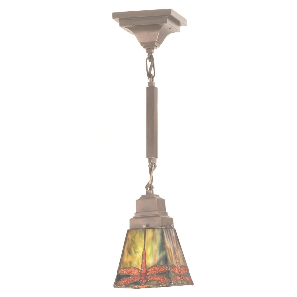 5 Inch Square Prairie Dragonfly Mini Pendant Ceiling Light - Vintage Style Glass Shade for Kitchen Island, Dining Room, or Bedroom Lighting