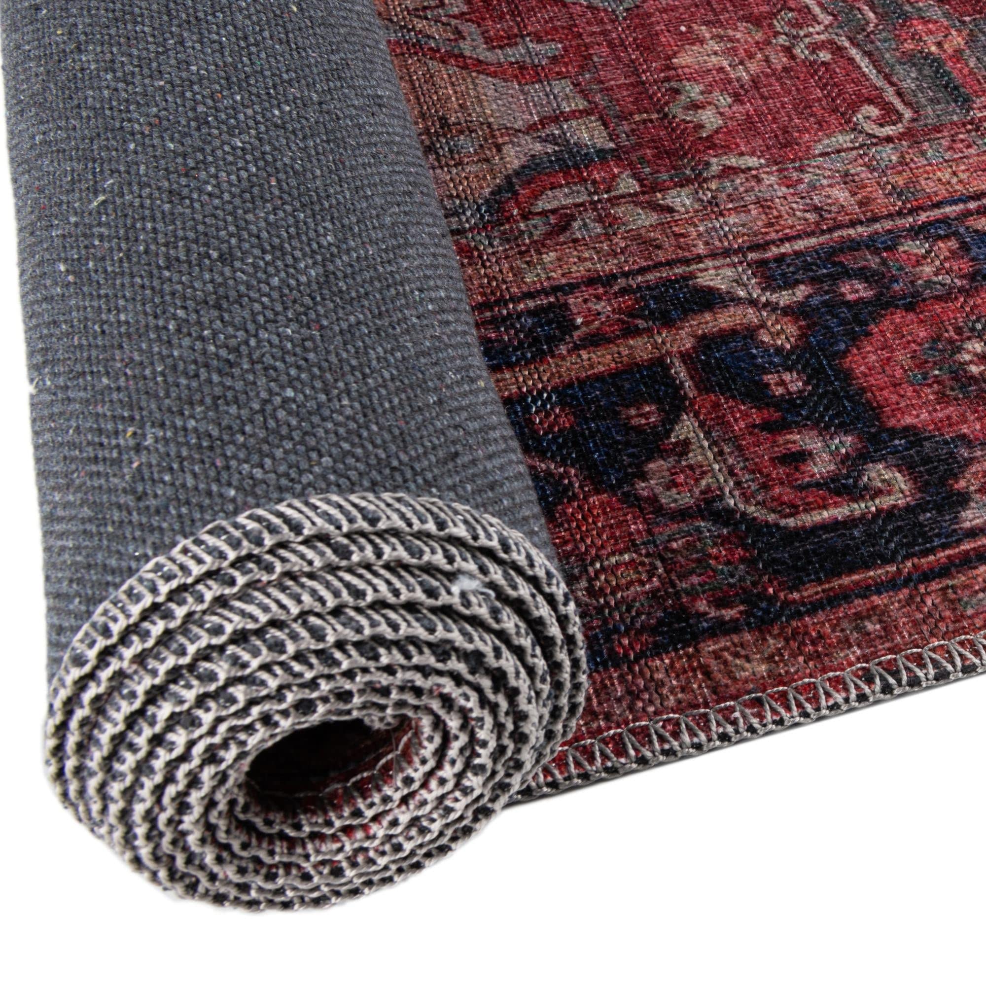 Maahru Collection Washable Rug 5' x 8' Oval - Low Pile Rust Red Area Rug for Living Room, Dining Room & Open Spaces | Pet Friendly & Easy Clean Home Decor