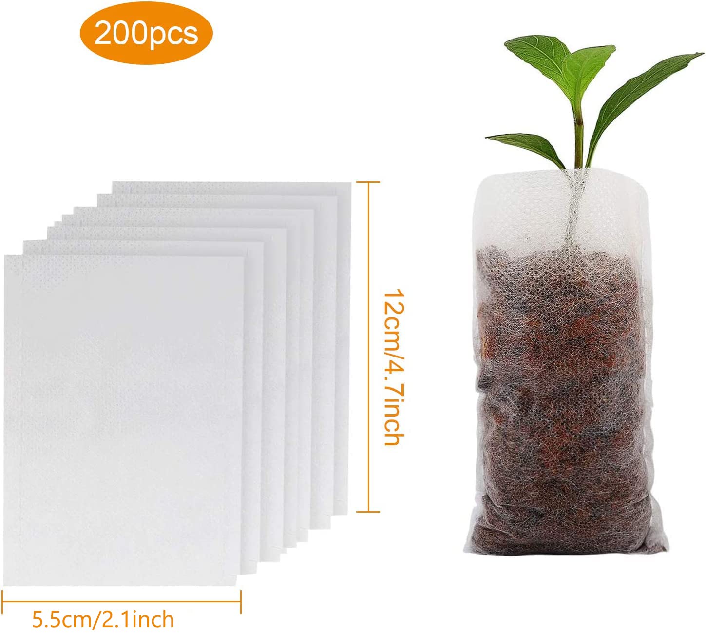 200pcs Biodegradable Non-Woven Plant Grow Bags - 3.9x4.7 Inch Nursery Pots for Seedlings, Vegetables & Herbs | Eco-Friendly Garden Planting Supplies for Home Gardening & Indoor Plants