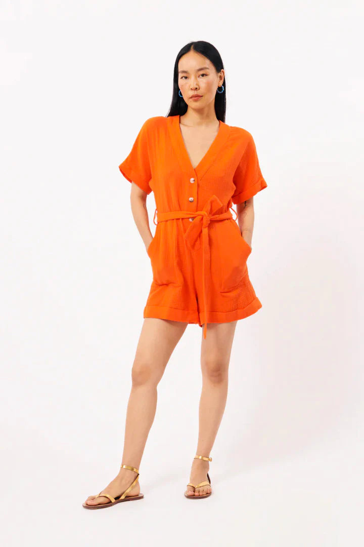 Lika Women's Playsuit Jumpsuit - Orange Romper for Summer, Casual Outfit, Beachwear, Lounge Wear - Perfect for Vacation, Party, and Everyday Comfort