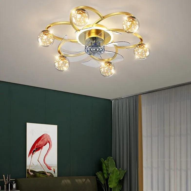 Stylish Octopus-Themed Gold Ceiling Fan with LED Light - Perfect for Coastal, Nautical or Kids' Bedroom Decor