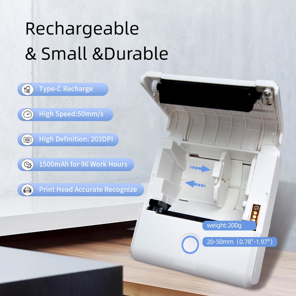 PUQU Q1 Portable Bluetooth Label Maker - Wireless Thermal Sticker Printer for Clothing, Jewelry, Retail, Barcodes, Mailing & Organization | Compatible with Android & iOS | White | Perfect for Home, Office & Small Business Labeling Needs