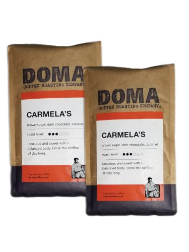 Organic Whole Bean Coffee by Doma Coffee Roasting Co - 2 Pack of 12 Ounce Bags (Carmelas Blend) - Perfect for Home Brewing, Office Use & Gifts