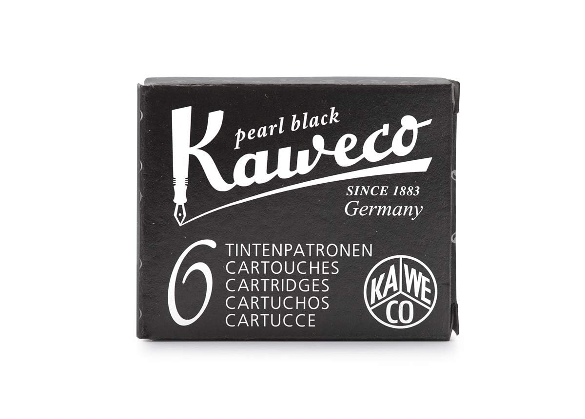 Kaweco AL Sport Fountain Pen with Fine Nib - Brass Body + 6 Black Ink Cartridges Gift Set for Writing, Journaling & Office Use