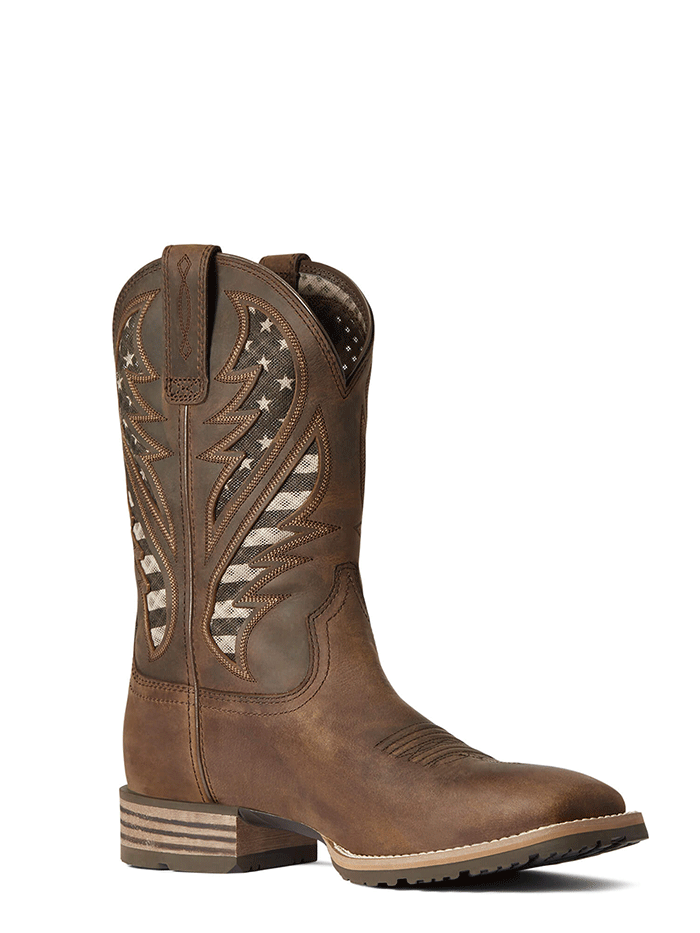 Ariat Men's Hybrid VentTEK Western Boot - American Flag Distressed Brown - Comfortable & Durable Cowboy Boots for Riding, Work & Outdoor Activities