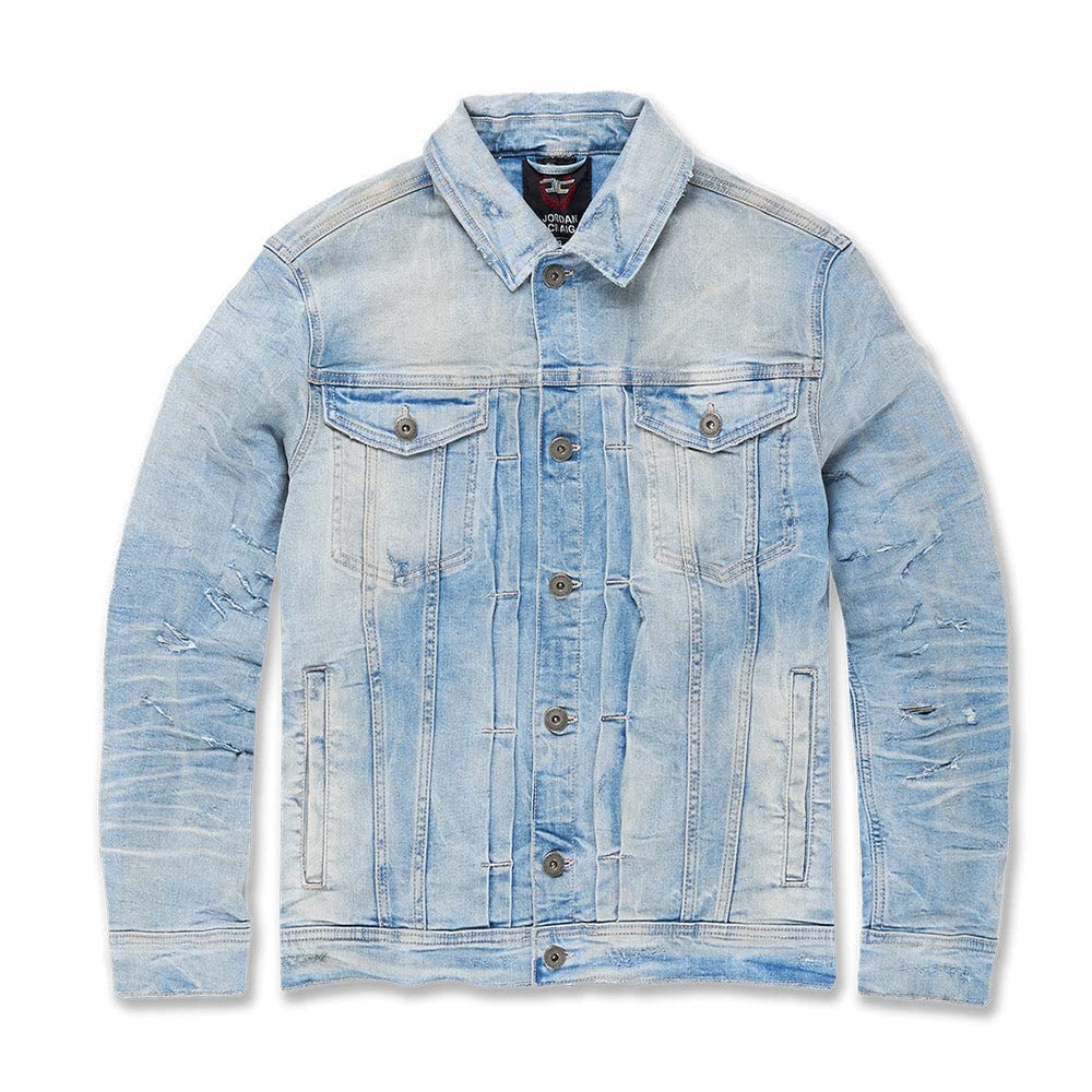 Jordan Craig Men's Hamilton Denim Trucker Jacket - Vintage Aged Wash Style for Casual Wear & Outdoor Adventures