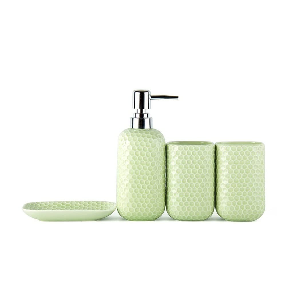 Ceramic Soap Dispenser Set - 4-Piece Shampoo & Mouthwash Dispenser with Soap Dish for Kitchen & Bathroom | Elegant Household Essentials for Hand Wash & Hygiene