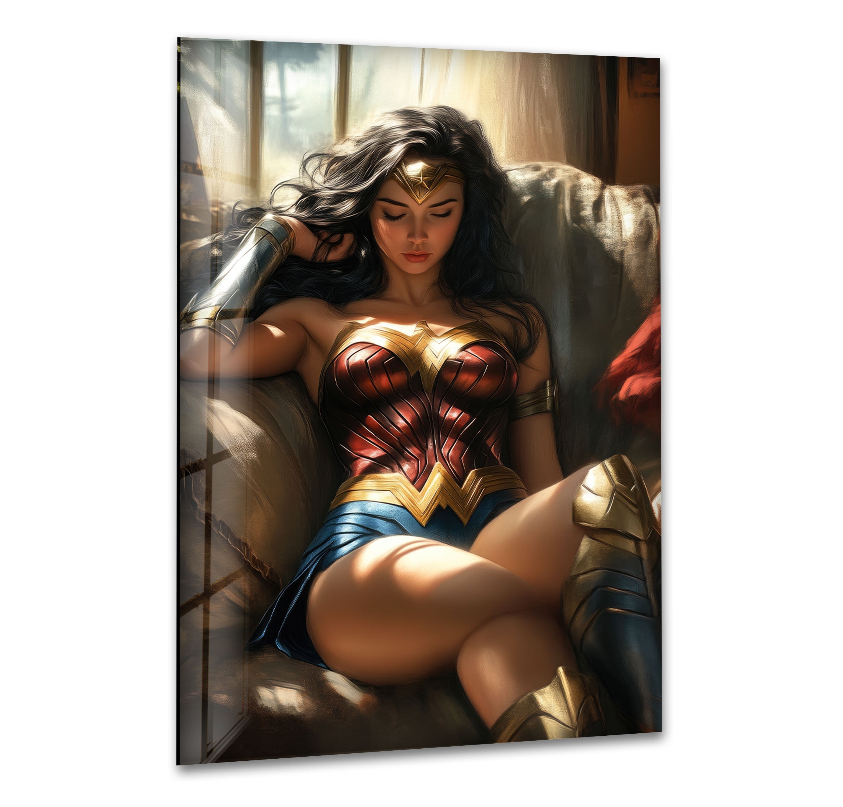 Wonder Woman Glass Wall Art - Superhero Home Decor for Living Room, Bedroom & Office - Unique DC Comics Gifts for Fans